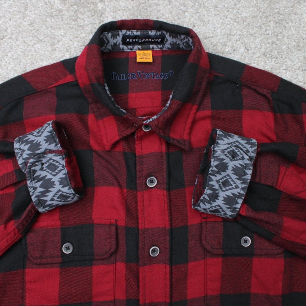 Tailor Vintage Shirt Mens Large Red/Black Plaid Performance Flannel Flip Cuff - Picture 1 of 14